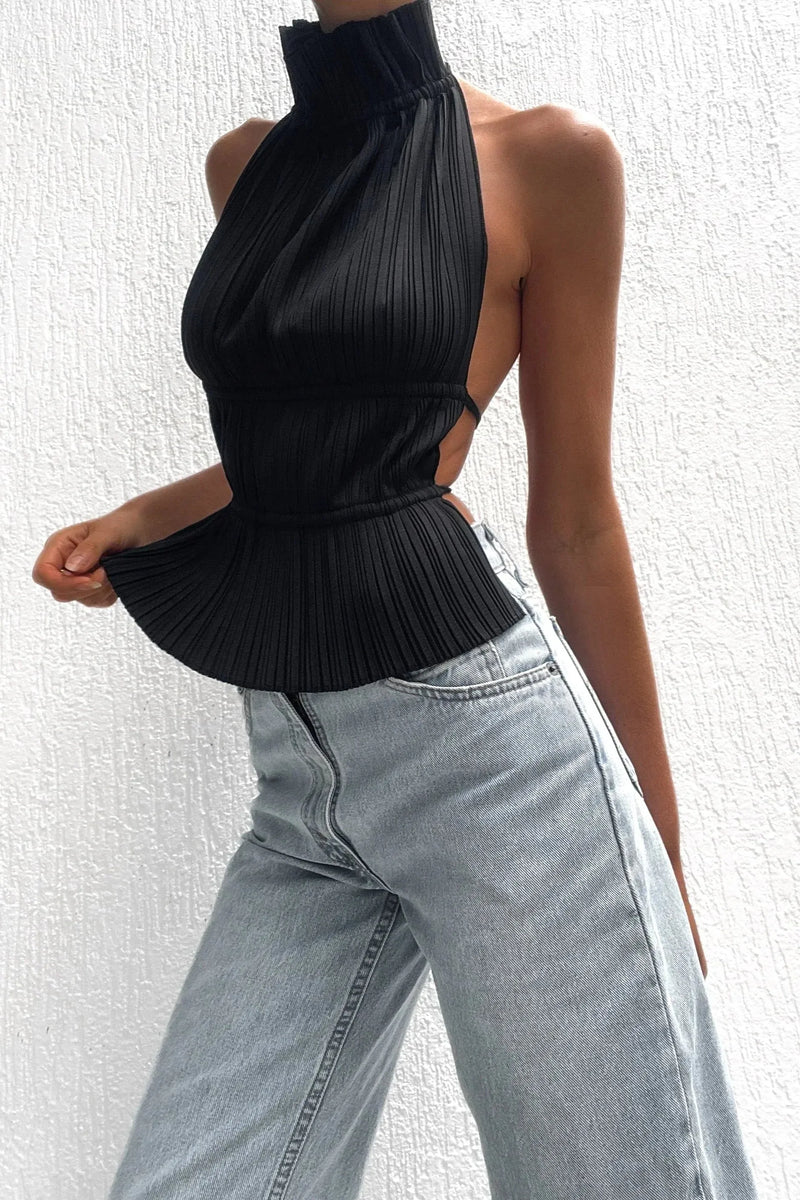 Lauren - Backless Pleated Top