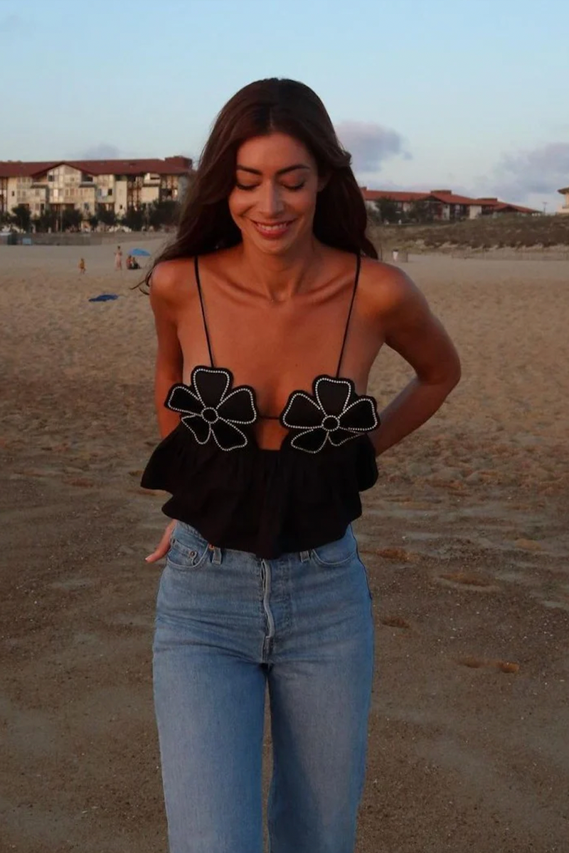 Lydia - Rhinestone Studded Crop Top