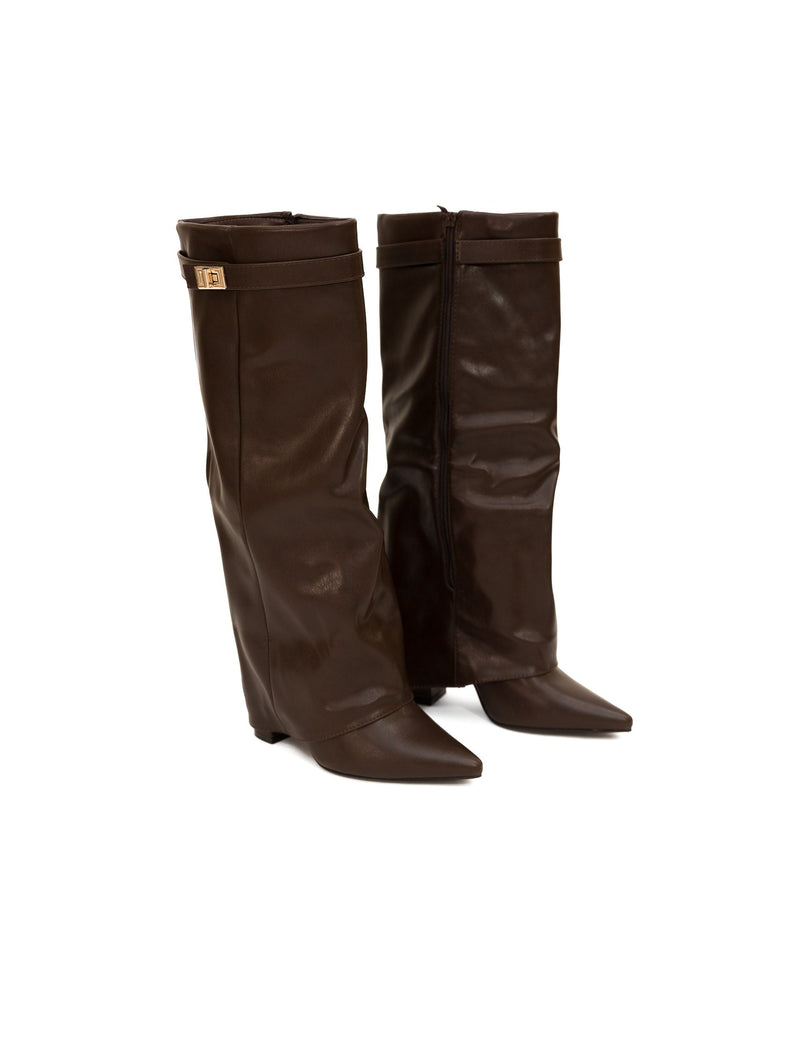 Chestnut - Vegan Knee-High Boots Glossy