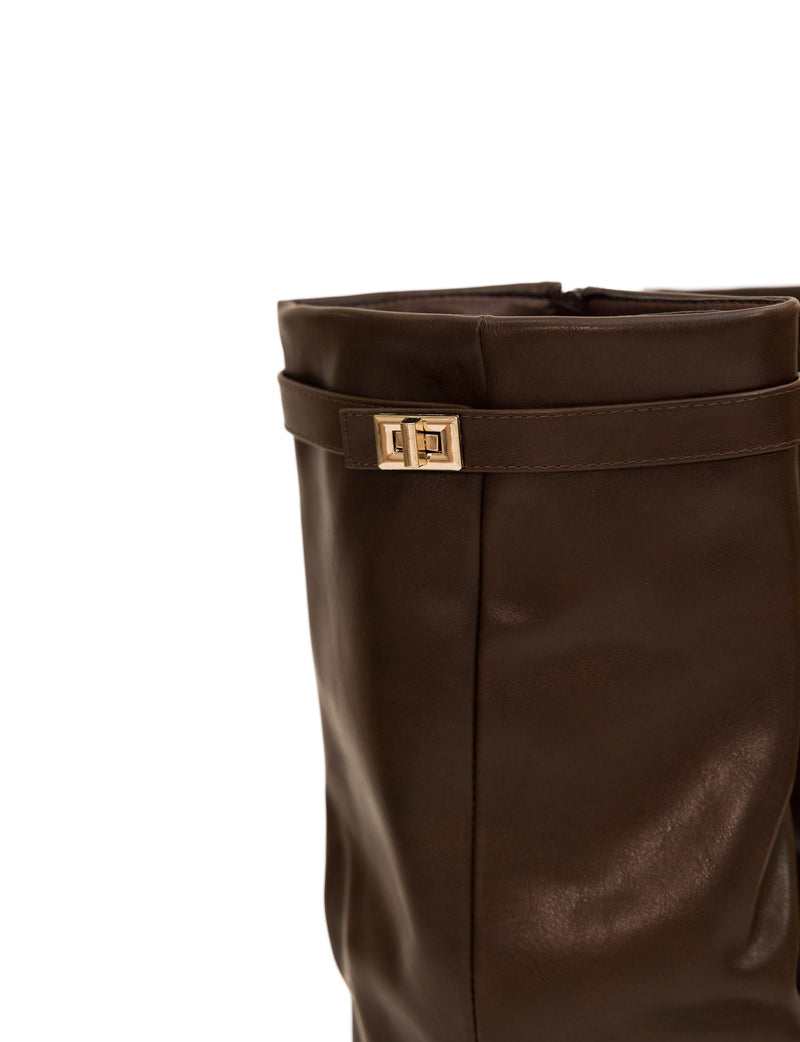 Chestnut - Vegan Knee-High Boots Glossy