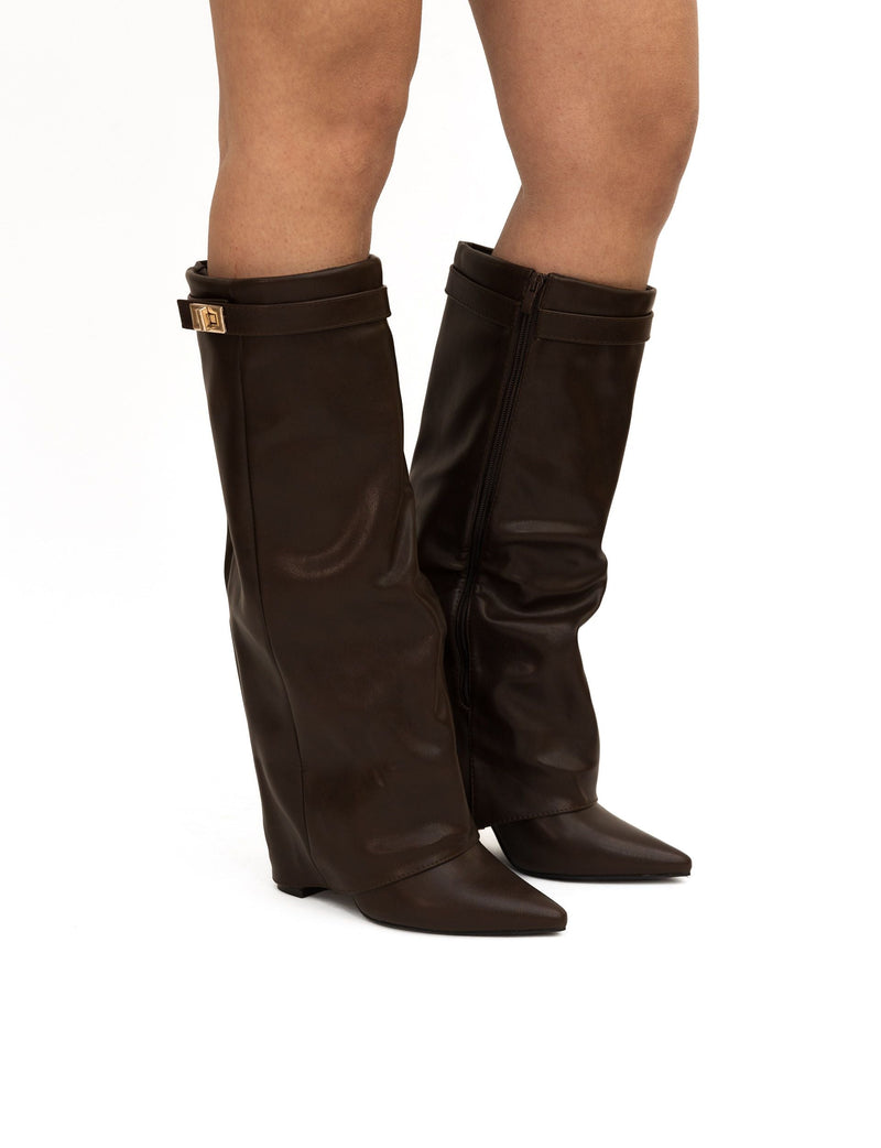Chestnut - Vegan Knee-High Boots Glossy