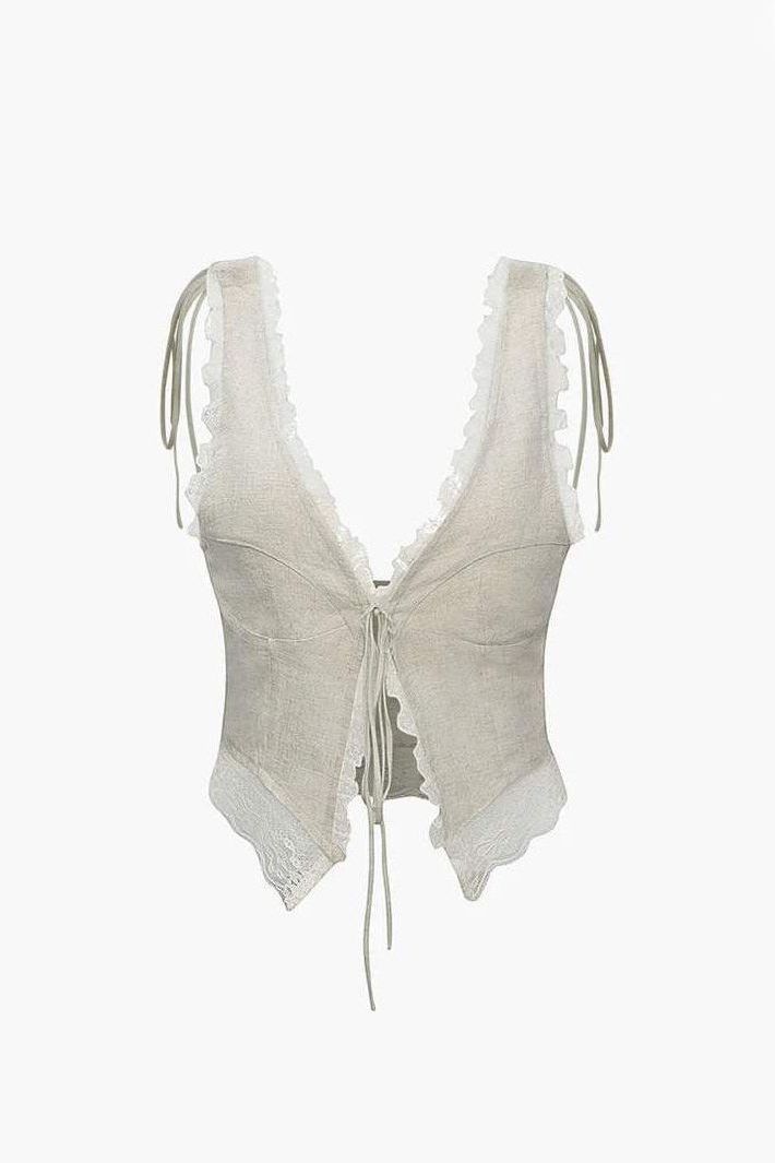 Leona - Front Tie Top with Lace Trims
