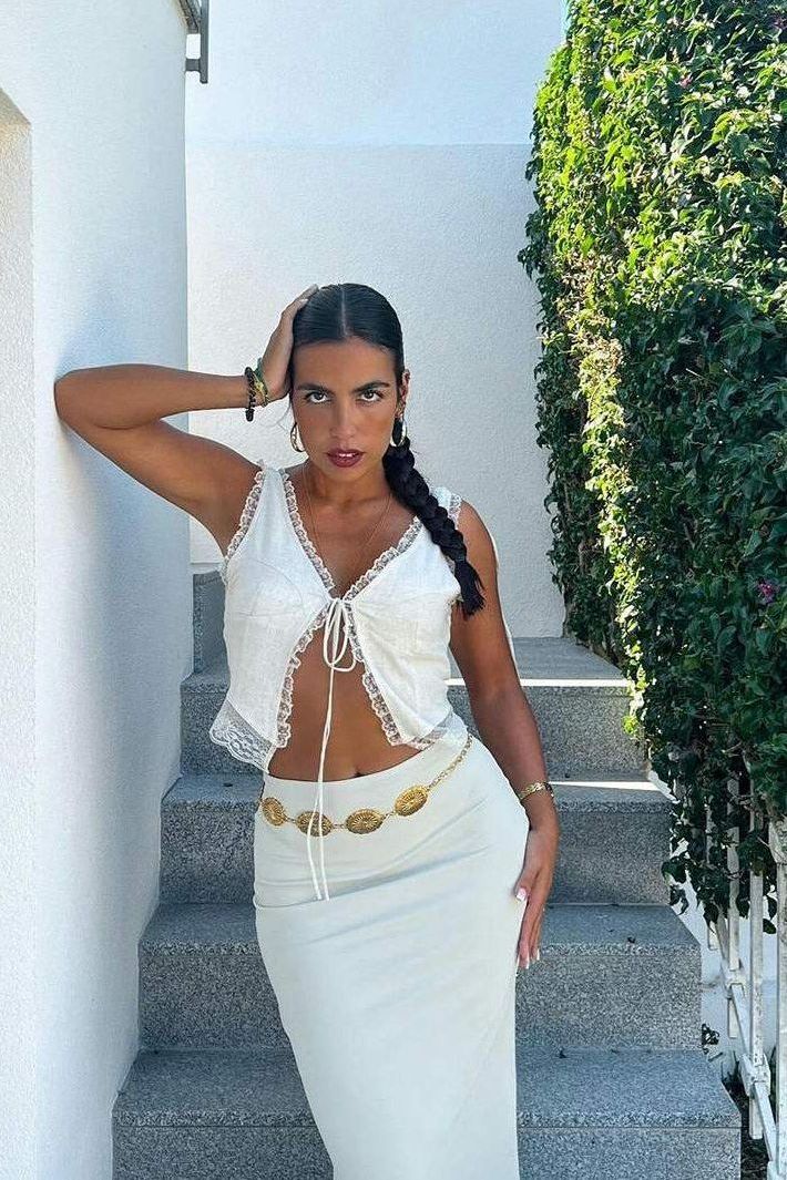 Leona - Front Tie Top with Lace Trims