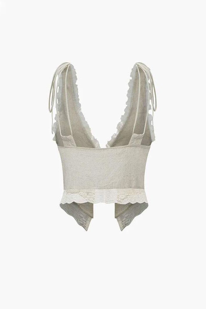 Leona - Front Tie Top with Lace Trims