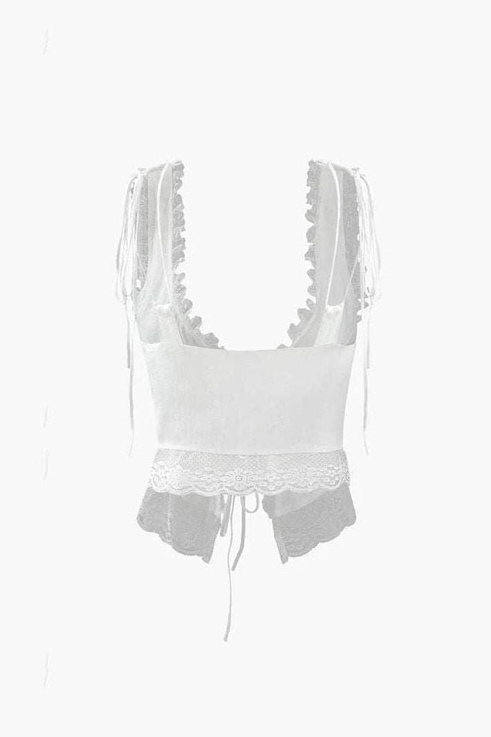 Leona - Front Tie Top with Lace Trims