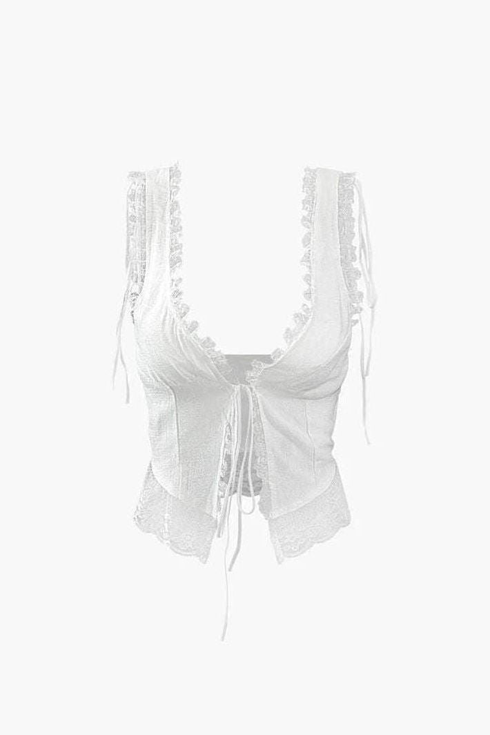 Leona - Front Tie Top with Lace Trims