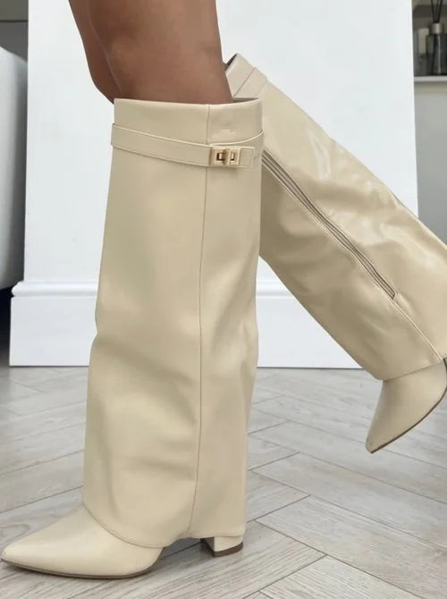 Champagne - Shiny Vegan Knee-High Boots