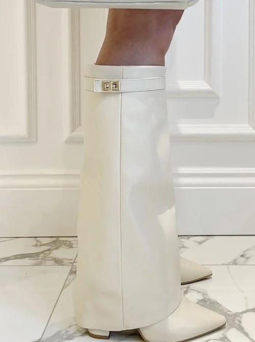 Champagne - Shiny Vegan Knee-High Boots